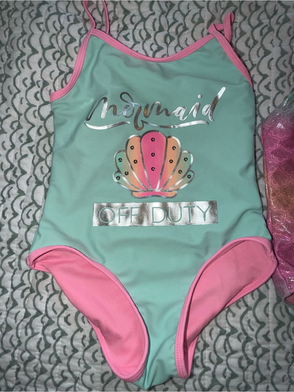 Mermaid Off Duty Girls One-Piece Swimsuits pink and green set